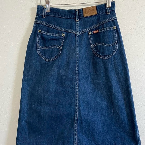Vintage 90s Lee Blue A-Line Midi Skirt Casual - Picture 2 of 6